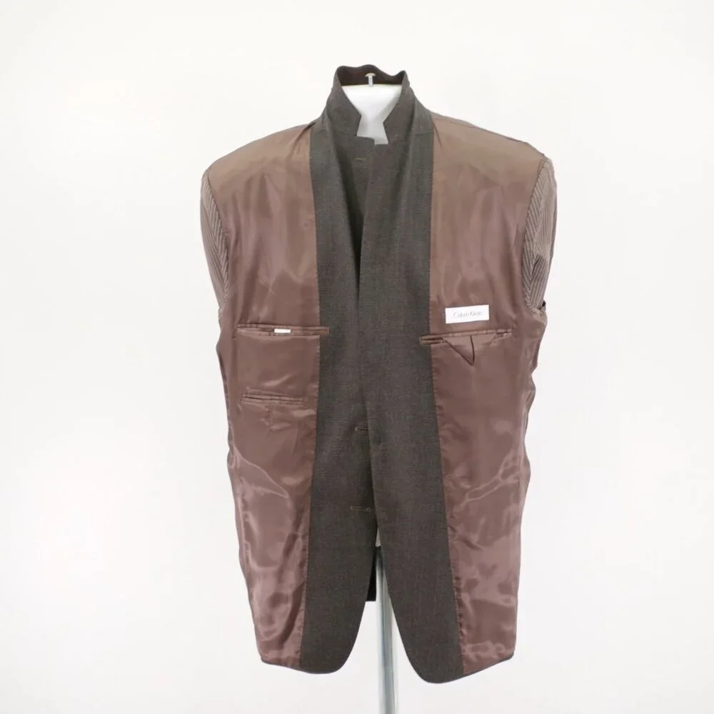 Calvin Klein Brown Black Soft Wool Star Check 2 Button 40S Tagged 40R Sport Coat